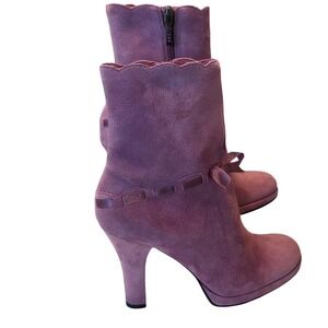Guess Dora Ankle Boots Pink Suede Bow Detail Block Heel Women's Size 8M